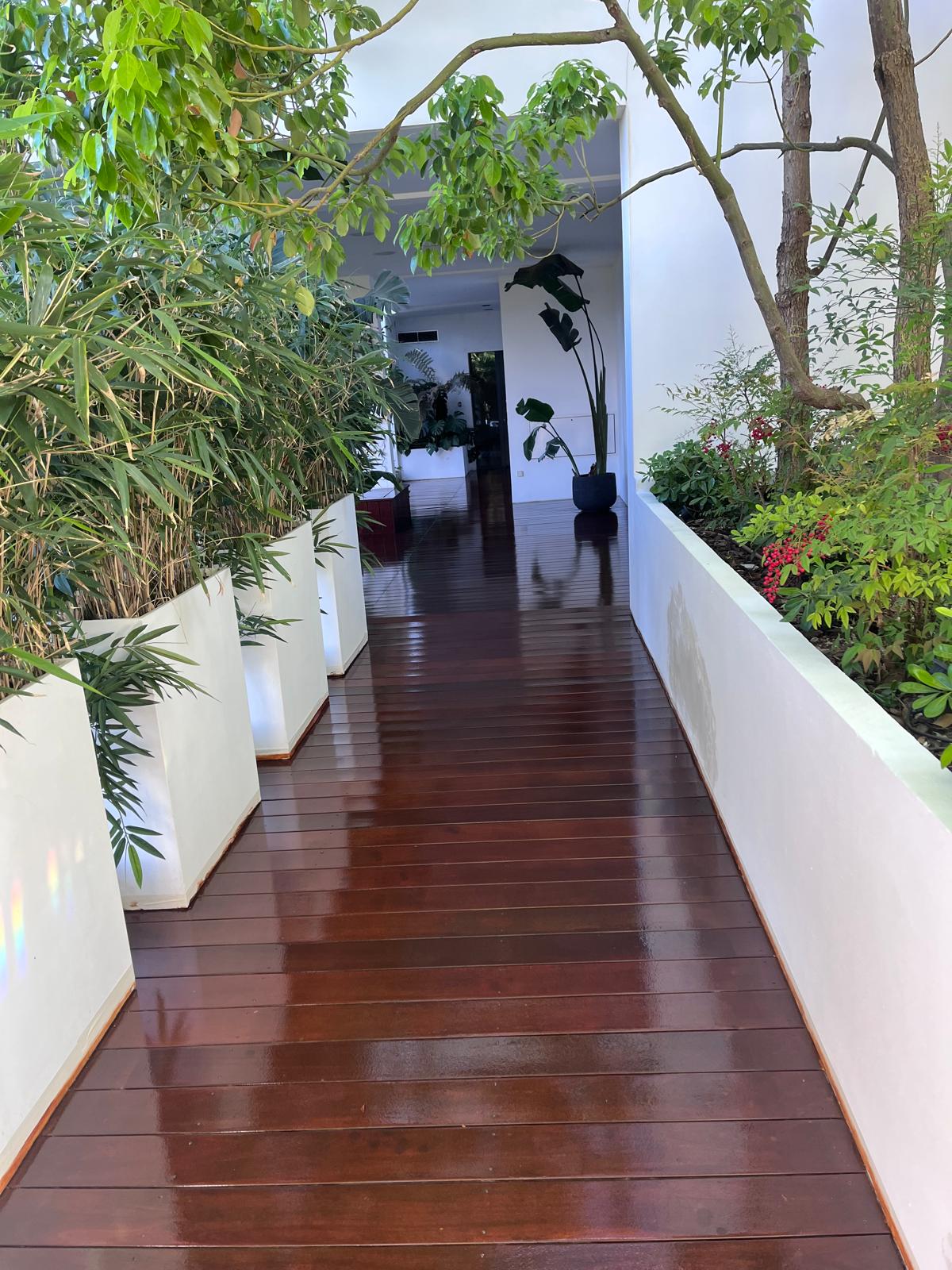 Terrasse bois fraîchement huilée